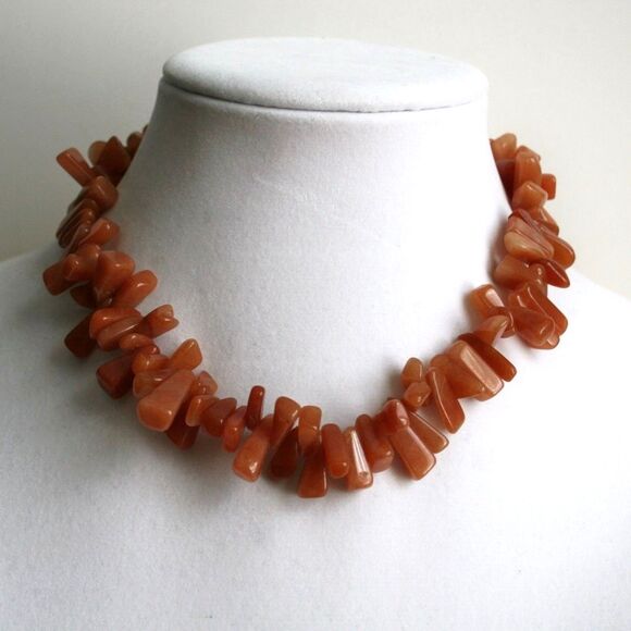 Orange Polished Natural Stone Beaded Choker Necklace - Picture 1 of 4